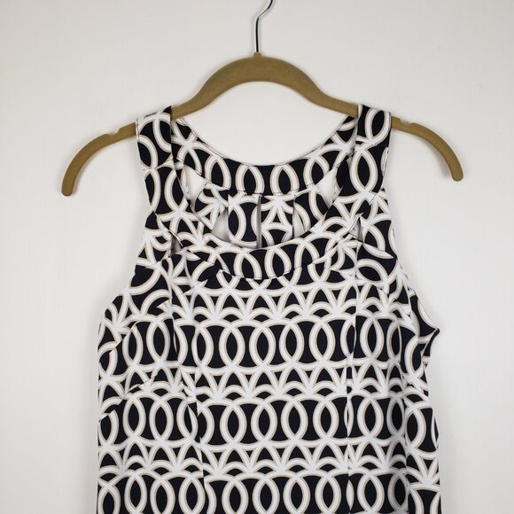 Lulu B Shift Dress Sleeveless Cage Back Black White Tan Geometric Circles Size S - Picture 3 of 7